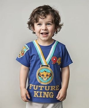 Babyhug Disney Single Jersey Knit Half Sleeve T-Shirt With Simba Graphic & Gold Foil Detailing - Navy Blue