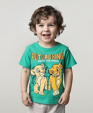 Babyhug Disney Single Jersey Knit Half Sleeve T-Shirt With Simba & Friends Graphic With Gold Foil Detailing - Green