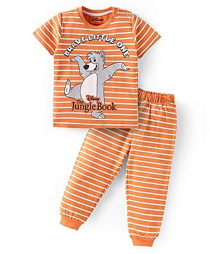 Babyhug Disney Single Jersey Knit Half Sleeves Night Suit With Balu Graphics - Orange