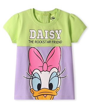 Babyhug Disney Single Jersey Knit Half Sleeve Cut & Sew Top With Daisy Duck Graphic - Light Green & Purple