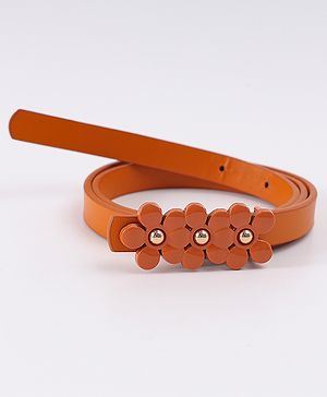 Pine Kids Belt with Floral Applique - Brown