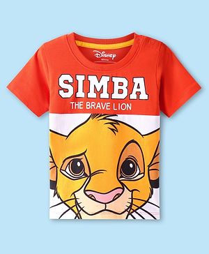 Babyhug Disney Single Jersey Knit Half Sleeves Cut & Sew T-Shirt with Simba Graphics - Red