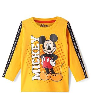 Babyhug Disney Single Jersey Knit Full Sleeves T-Shirt With Mickey Mouse Graphics & Tape Detailing - Yellow