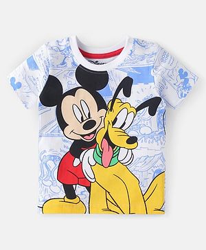 Babyhug Disney Single Jersey Knit Half Sleeves T-Shirt With Mickey & Pluto Graphic - Blue & White