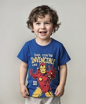 Babyhug Marvel Single Jersey Knit Half Sleeve T-Shirt With Iron Man Graphic - Blue