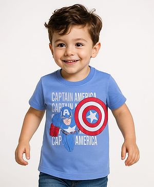 Babyhug Marvel Single Jersey Knit Half Sleeves T-Shirt with Captain America Graphic - Light Blue