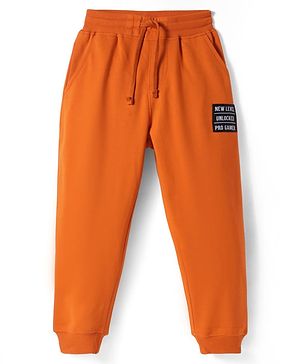Pine Kids Knit Full Length Lounge Pant With Text Patch - Dark Orange