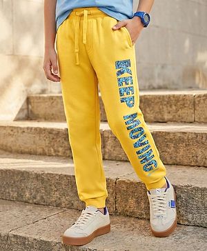 Pine Kids Knit Full Length Lounge Pant With Text Print - Golden