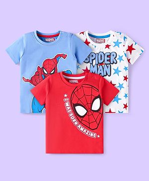 Babyhug Marvel Single Jersey Knit Half Sleeves T-Shirts with Spiderman Graphics Pack of 3 - Red White & Blue