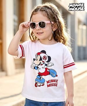 Babyhug Disney Single Jersey Half Drop Shoulder Sleeves T-Shirt with Minnie Mouse Print - White