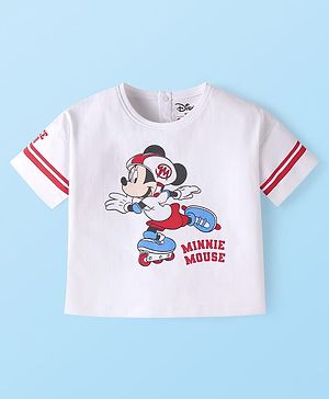 Babyhug Disney Single Jersey Half Drop Shoulder Sleeves T-Shirt with Minnie Mouse Print - White