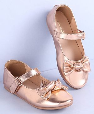 Pine Kids Velcro Closure Ballerina with Bow Applique - Golden