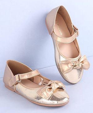 Pine Kids Velcro Closure Ballerina with Bow Applique - Rose Gold