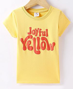 Smarty Girls Cotton Knit Half Sleeves T-Shirt With Joyful Yellow Print - Yellow
