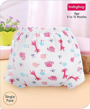 Babyhug 100% Cotton Reusable Giraffe Print Potty Training Pull Up Padded Pants Pack of 1 - Size 0 (9 - 12 months) - Pink