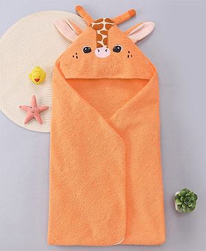 Babyhug Terry Woven Hooded Wrapper with Giraffe Applique L 76.2 x B 76.2 cm - Orange