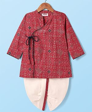 Babyhug Cotton Woven Full Sleeves Bandhani Printed Dhoti Kurta Set - Maroon
