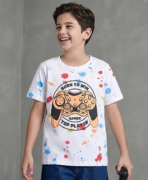 Pine Kids Cotton Knit Half Sleeves T-Shirt With Born To Win Text Print - White
