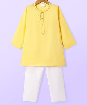 Babyhug Cotton Woven Full Sleeves Kurta & Pyjama Set With Embroidery - Yellow