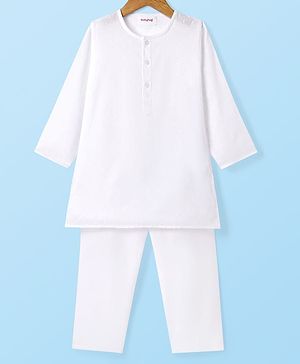 Babyhug Cotton Woven Full Sleeves Kurta & Pyjama Set With Embroidery - White