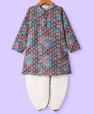 Babyhug Cotton Woven Full Sleeves Printed Kurta Dhoti Set - Mint Green