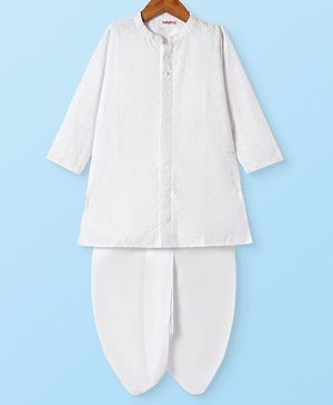 Babyhug Cotton Woven Full Sleeves Embroidered Kurta Dhoti Set - White