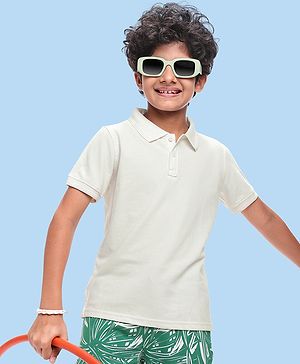 Pine Kids Cotton Knit Half Sleeves Solid Color Polo T-Shirt - White