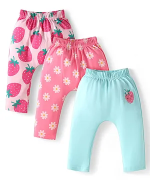 Babyhug Interlock Knit Full Length
                              Diaper Leggings with Strawberry &
                              Floral Print Pack of 3 - Pink & Light
                              Blue