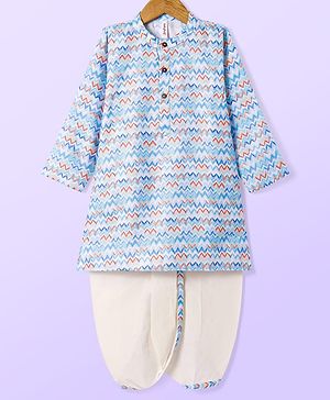 Babyhug Cotton Woven Full Sleeves Kurta Dhoti Set With Abstract Print- Blue