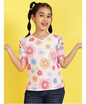 ISHTI Half Puffed Sleeves Floral Printed Top - Multi Colour