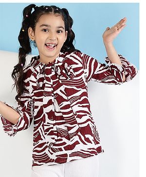 ISHTI Three Fourth Sleeves Abstract Printed Top - Maroon