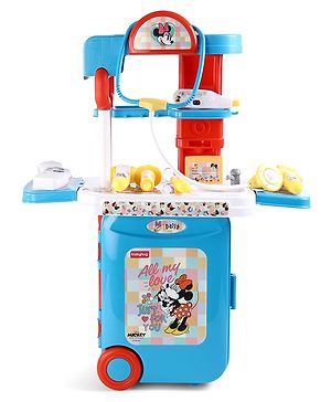 Babyhug Disney Mickey & Friends Doctor Trolley for Kids| Kids Doctors Play Set trolley, Medical Trolley Cart for Kids with 18 Pcs  - Blue &  Red