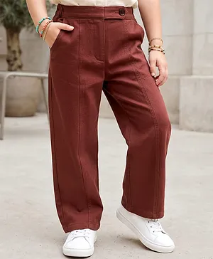 Kookie Kids Cotton Woven Full Length
                              Pleated Wide Leg Lounge Pant With Pockets
                              - Plum
