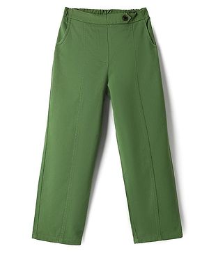 Kookie Kids Cotton Woven Full Length Pleated Wide Leg Lounge Pant With Pockets - Green