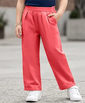 Kookie Kids Cotton Woven Full Length
                              Pleated Wide Leg Lounge Pant With Pockets
                              - Pink