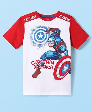 Pine Kids Marvel Single Jersey Knit Half Sleeves T-Shirt With Captain America Graphic - White & Red