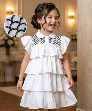 Mark & Mia Cotton Knit Half
                                  Sleeves Sequins Lace Detailing Layered
                                  Frock - Offwhite