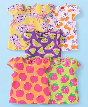 Babyhug Cotton Knit Cap Sleeves
                              T-Shirts with with Fruits Print Pack of 5
                              - Multicolor