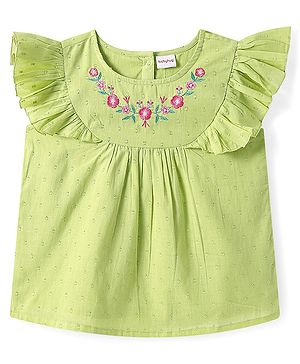 Babyhug Rayon Woven Sleeveless Top with Floral Embroidery - Light Green