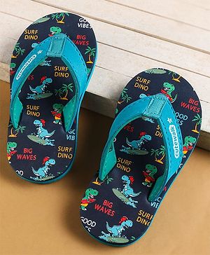 Cute Walk by Babyhug Slip on Flip Flops with Dino Print - Navy Blue