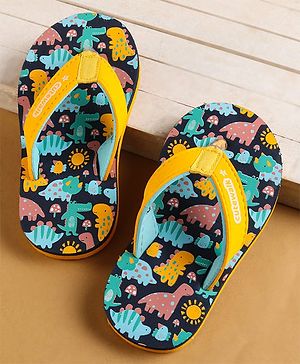 Cute Walk by Babyhug Slip on Flip Flops with Dino Print - Yellow