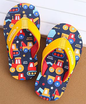 Cute Walk by Babyhug Flip Flops With Vehicle Print - Yellow