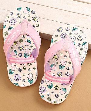 Cute Walk by Babyhug Flip Flops with Floral Print & Back Strap - Pink & Lilac