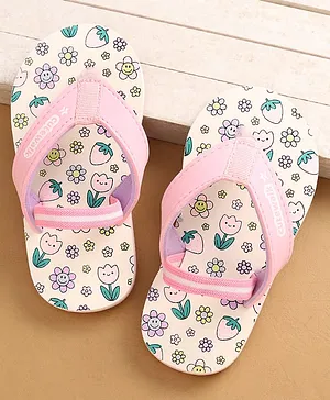 Cute Walk by Babyhug Flip Flops with Floral
                      Print & Back Strap - Pink & Lilac
