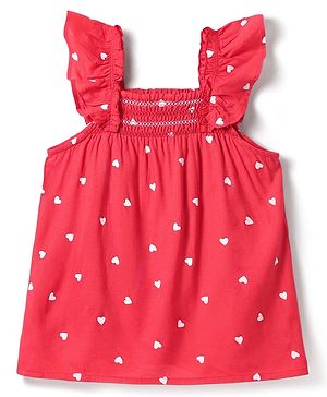 Babyhug Rayon Woven Frill Sleeves Top With Polka Dots - Red
