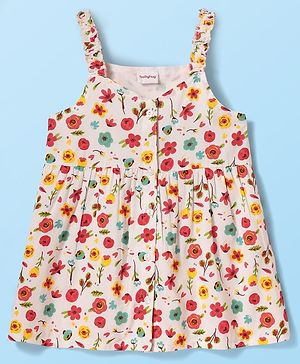 Babyhug Woven Sleeveless Top With Floral Print - White