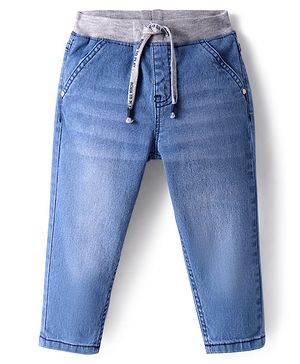 Babyhug Full Length Solid Washed Denim Jeans With Stretch - Blue
