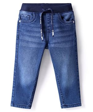 Babyhug Full Length Solid Washed Denim Jeans With Stretch - Blue