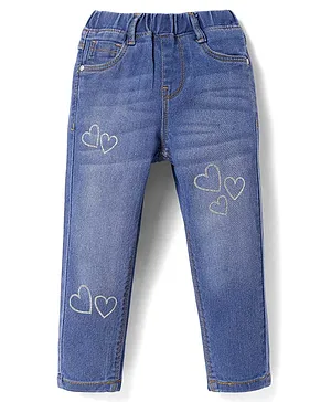 Babyhug Full Length Denim Jeans With
                              Stretch & Heart Print - Blue