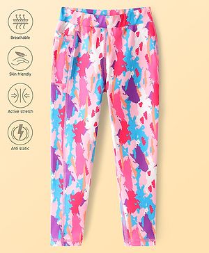 Pine Active Knit Full Length Super Stretch Leggings With Abstract Print - Dark Pink